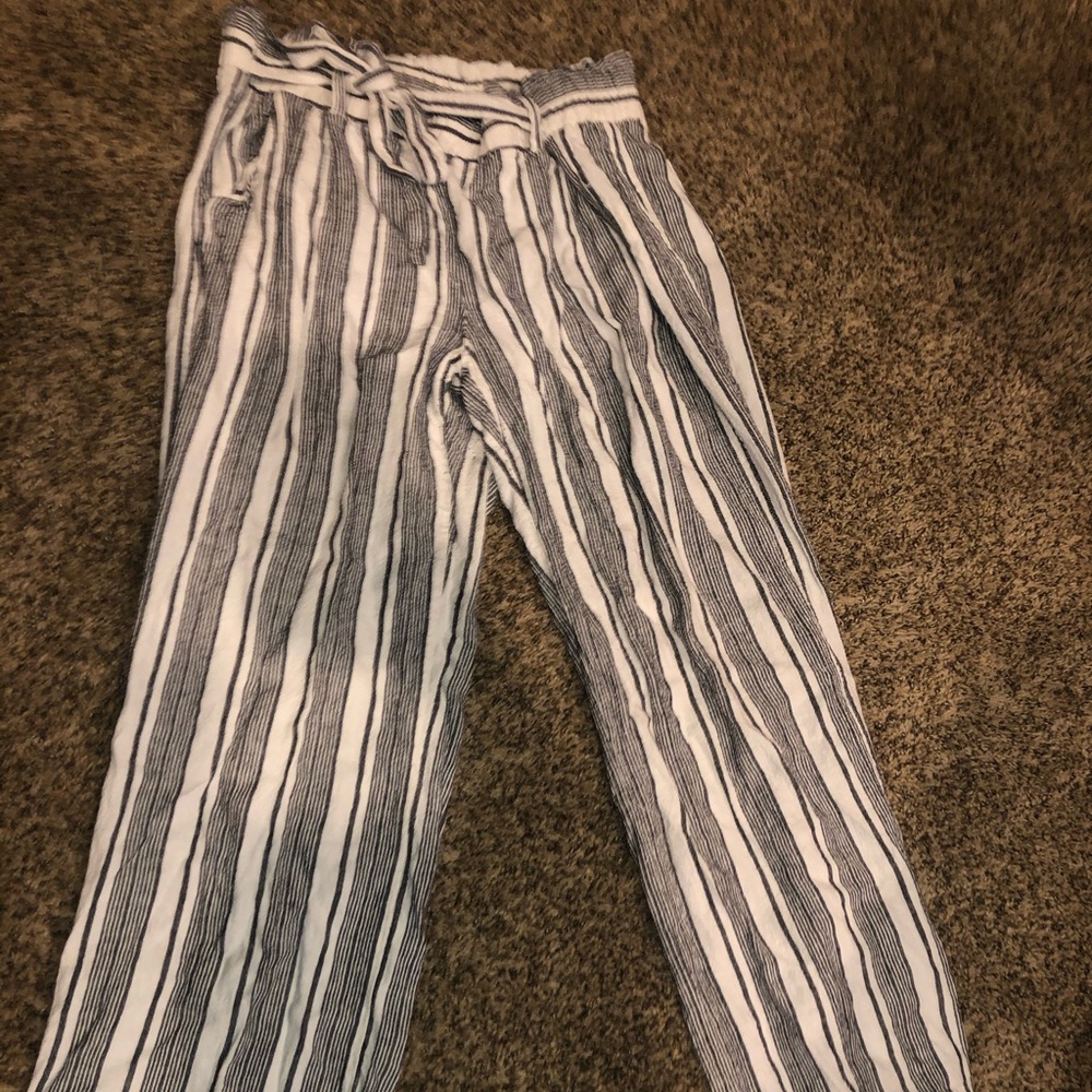 Blue and White Striped High Waisted Flowy Pants